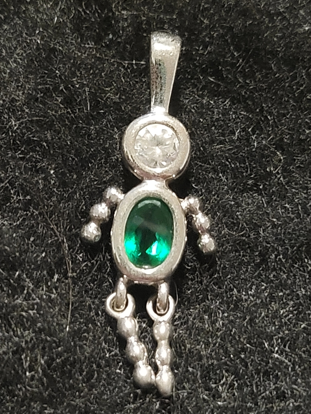 Sterling Silver Green Crystal Pendant Necklace Charm